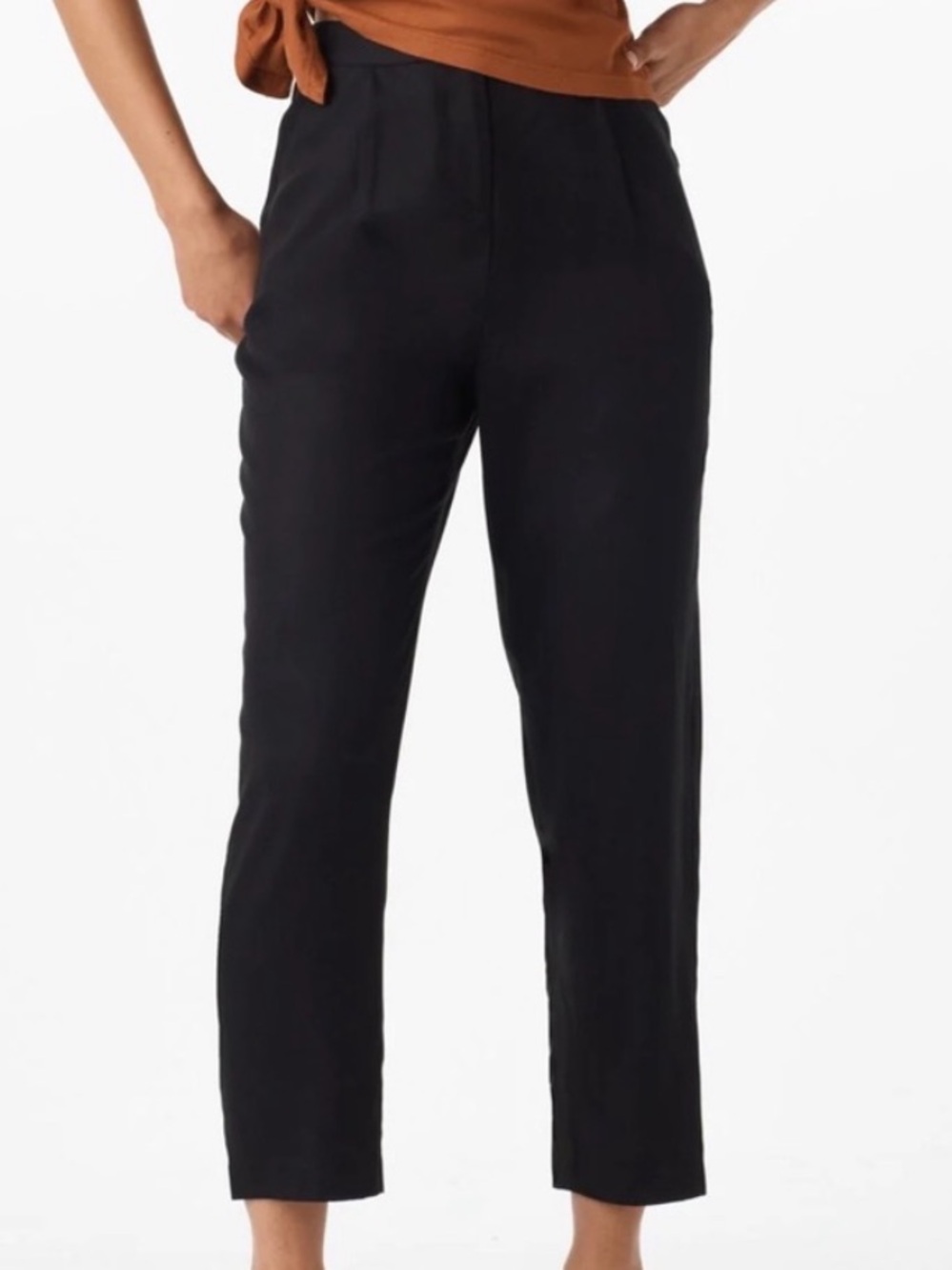 Vetta Everyday Pants Black Tapered Pockets Elastic Waist Tencel Small